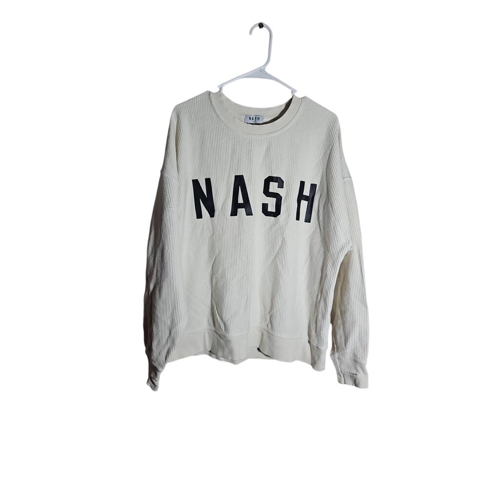 Nash Collection Ribbed Long Sleeve Pullover Sweatshirt Sz S/M Ivory Black